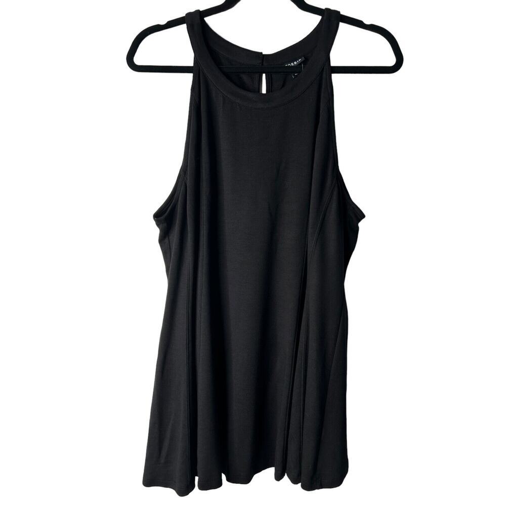 Torrid Top Plus Size 3 3X Black Ponte Knit Hi Neck Fit Flare Goddess Tank Cami